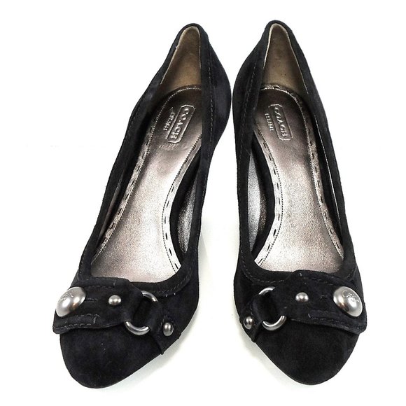 NIB$187 COACH Laney Soft Black Suede Wedges Logo Button Slip-On Pump 10 - Picture 3 of 8